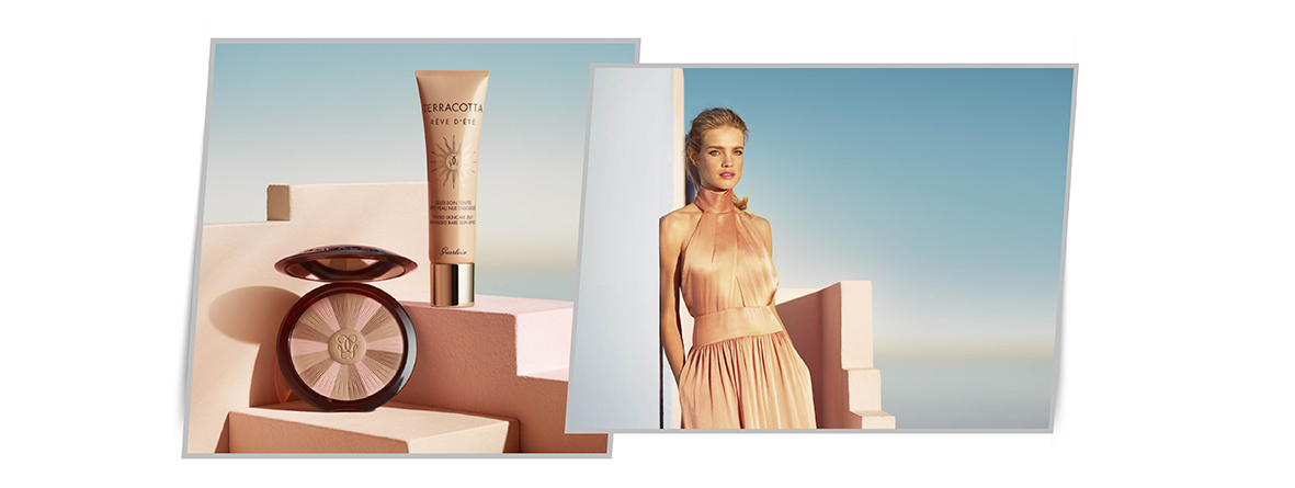 Terracotta Guerlain visual modelo y producto 2018, polvos de sol Terracotta