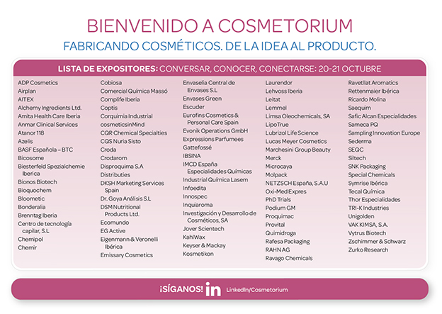 Cosmetorium 2021, listado de expositores